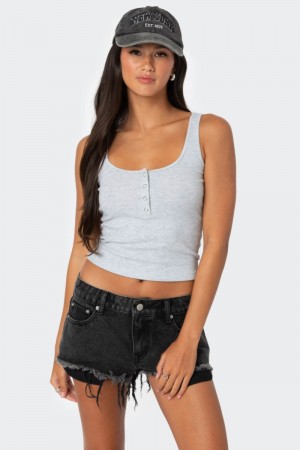 Edikted Tiana Henley Tank Top Light Gray Melange | USA HK550505L4