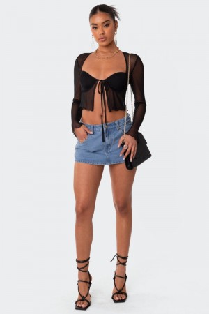 Edikted Tie Front Cupped Mesh Corset Black | USA QX066716W1