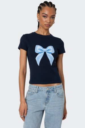 Edikted Tied Up T Shirts Navy | USA UG701380M7