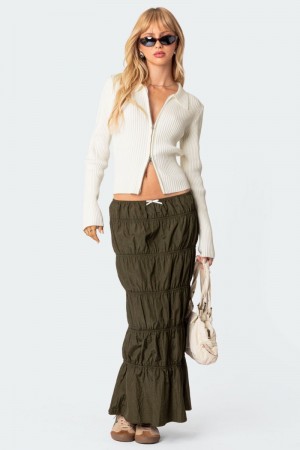 Edikted Tiered Scrunch Maxi Skirts Olive | USA WL759455L6