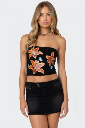 Edikted Tigerlily Tube Strapless Tops Black | USA GN110231D6