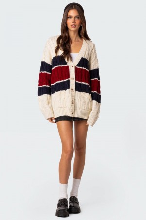 Edikted Tinsley Oversized Cable Knit Cardigan Cream | USA XN009740P6