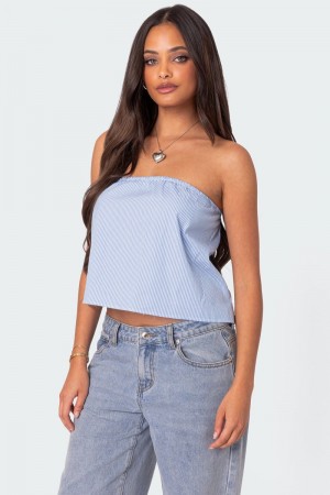 Edikted Toby Striped Tube Strapless Tops Blue And White | USA TG434253B7