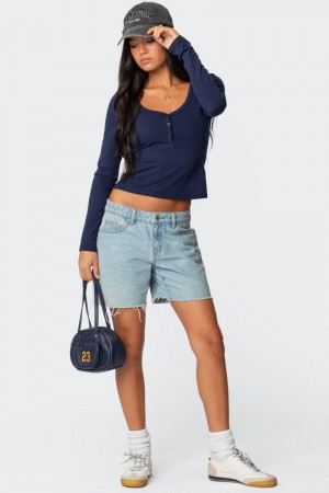 Edikted Tomboy Low Rise Denim Shorts Black Washed | USA DN472807I5