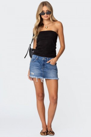 Edikted Tomi Distressed Denim Mini Skirts Blue Washed | USA XC325992M0