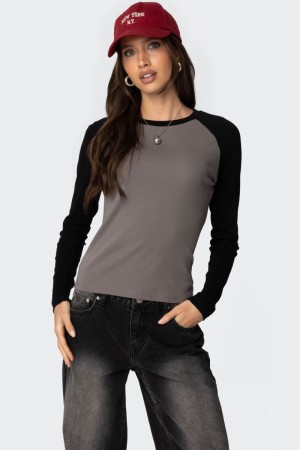 Edikted Tommi Raglan Long Sleeve Tops Gray And Black | USA ZY966716W9