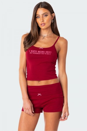 Edikted Too Sexy Tank Top Burgundy | USA BJ950235U0