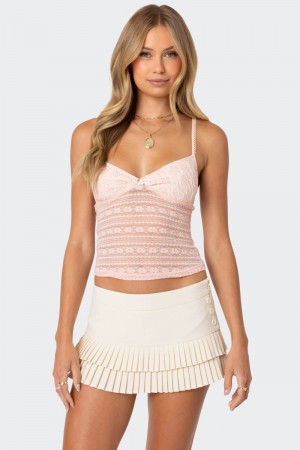 Edikted Tuesday Textured Lace Tank Top Light Pink | USA NM041094C8