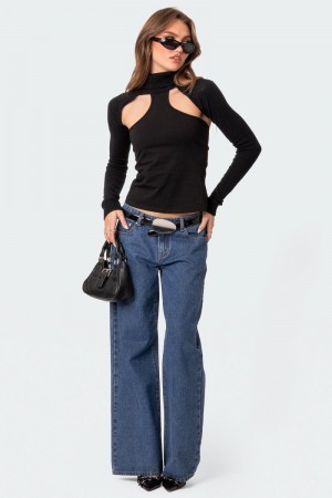 Edikted Turtle Neck Shrug Sweater Knitted Tops Black | USA PZ929422K9