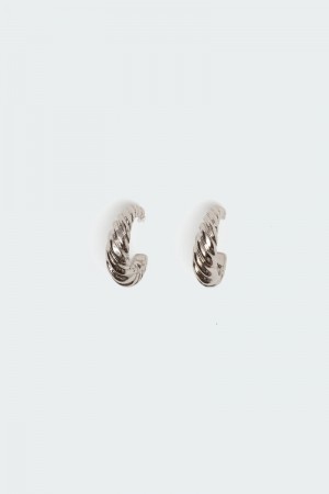 Edikted Twist Hoop Stud Earrings Silver | USA GY496799H8