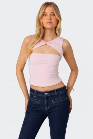 Edikted Twisted Cut Out Tank Top Light Pink | USA CA972297U8