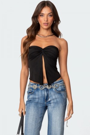 Edikted Twisted Split Front Tube Strapless Tops Black | USA TD222772E6