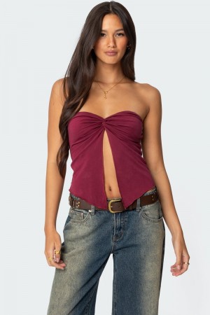 Edikted Twisted Split Front Tube Strapless Tops Black | USA ZY018421S1
