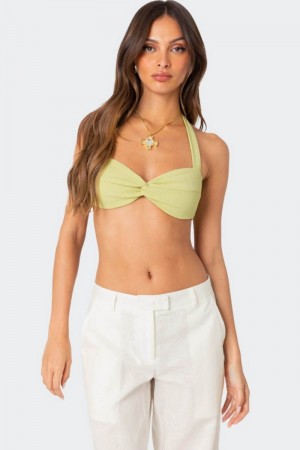 Edikted Twisty Textured Bra Crop Tops Green | USA NW499489C0