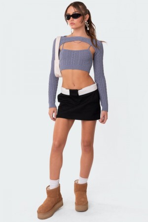 Edikted Two-Piece Cable Knit Long Sleeve Tops Beige | USA UV353625T7