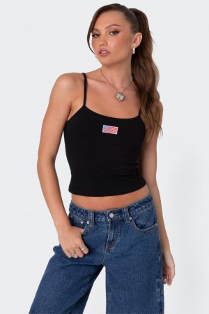 Edikted USA Tank Graphic Tops Black | USA LM934443H8
