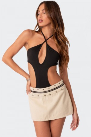 Edikted Unity Cut Out Bodysuit Black | USA WF052195V1