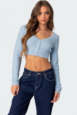Edikted V Neck Cropped Cardigan Long Sleeve Tops Cream | USA UN893729X3
