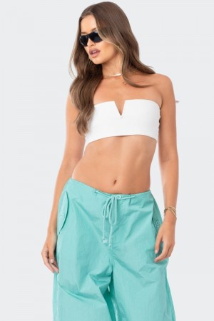 Edikted V Strapless Crop Tops White | USA AZ522092Y7