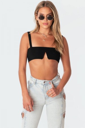 Edikted Valeria V Crop Tops Black | USA OQ314091D2