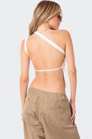 Edikted Verdi Open-Back One Shoulder Tank Top Olive | USA LB210421D2