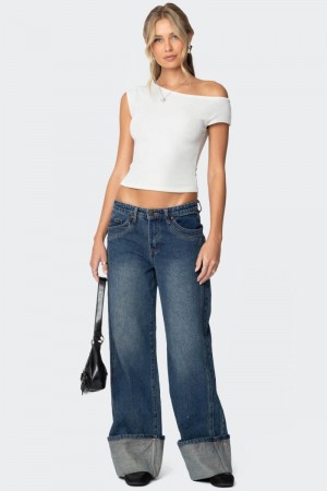 Edikted Vesper Cuffed Low Rise Jeans Black | USA BW911881N7