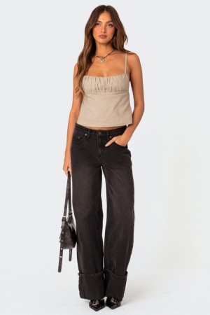 Edikted Vesper Cuffed Low Rise Jeans Black | USA EF199179P0