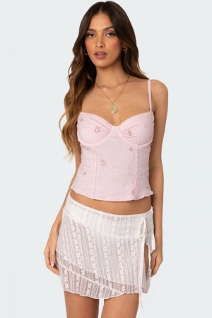 Edikted Victoria Embroidered Mesh Bra Corset Light Blue | USA DT834583L0