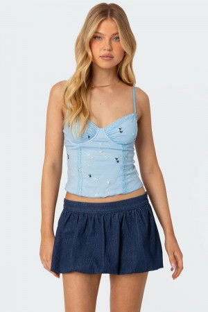 Edikted Victoria Embroidered Mesh Bra Corset Light Blue | USA ZU288788V1