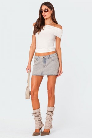 Edikted Vintage Washed Denim Mini Skirts Blue Washed | USA BH143404F5