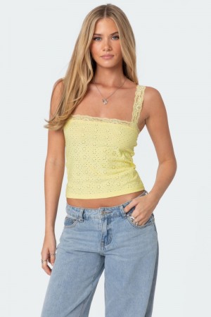 Edikted Virginia Lace Trim Eyelet Tank Top Light Blue | USA RR238813I9