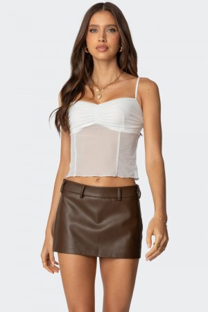 Edikted Viv Ruched Sheer Mesh Tank Top White | USA TV519871J0