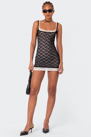 Edikted Vivian Layered Lace Mini Dress Black And White | USA BE562876H3