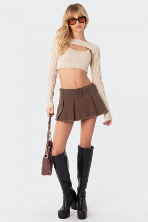 Edikted Washed Denim Pleated Micro Skorts Black | USA HU094169O7