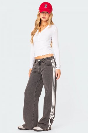 Edikted Washed Low Rise Ribbon Jeans Blue Washed | USA EV108980B6