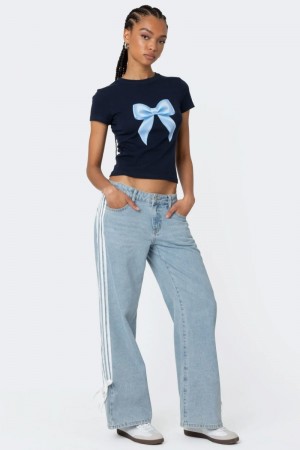 Edikted Washed Low Rise Ribbon Jeans Blue Washed | USA JQ354895Q8