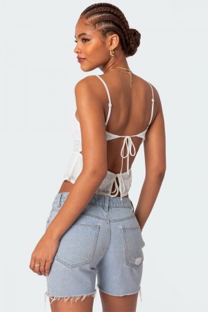 Edikted Wendy Tie Back Lacey Tank Top Black | USA PJ530493H0