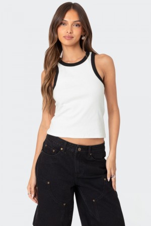 Edikted Wes Contrast Ribbed Tank Top Black | USA SE262506O0