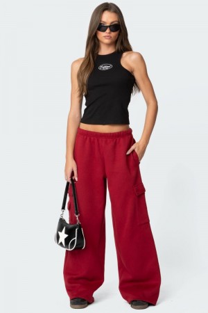 Edikted Wide Leg Cargo Sweatpants Burgundy | USA EZ972757Q2