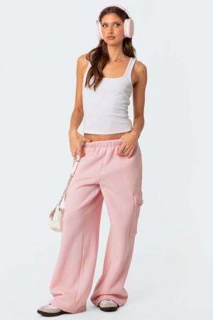 Edikted Wide Leg Cargo Sweatpants Burgundy | USA ZZ093369W2