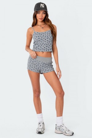 Edikted Wildflower Waffle Low Rise Micro Shorts Gray Melange | USA OO992509S8