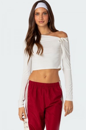 Edikted Winona Asymmetric Tie Crop Tops White | USA RK022532R3