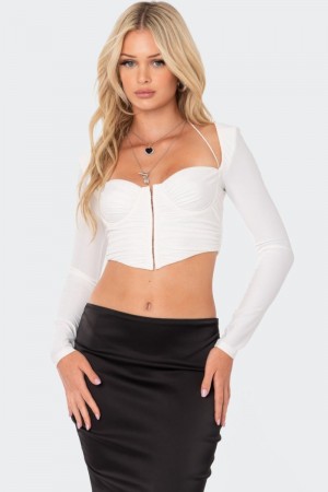 Edikted Wren Gathered Cup Long Sleeve Tops White | USA NF339173J1