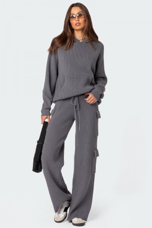 Edikted Wynter Knit Cargo Pants Blue | USA QV624522U4