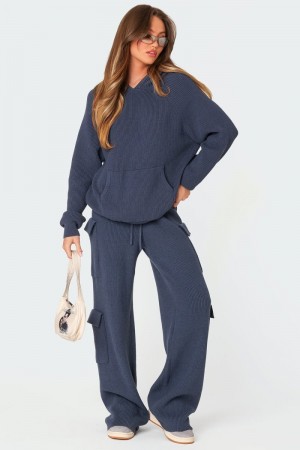 Edikted Wynter Knit Cargo Pants Blue | USA RH171797S0