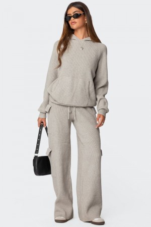 Edikted Wynter Knit Cargo Pants Blue | USA WW954345V4