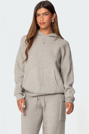 Edikted Wynter Oversized Knit Hoodie Long Sleeve Tops Blue | USA YL239223N7