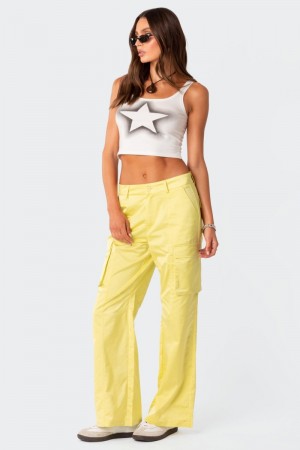 Edikted Xianna Nylon Cargo Pants Yellow | USA PW586148B1