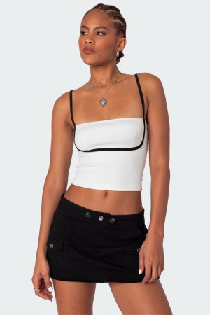 Edikted Yang Contrast Strap Tank Top Black And White | USA XT168936J5