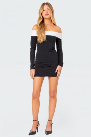 Edikted Yolanda Contrast Fold Over Mini Dress LBD Black And White | USA XD707750T5